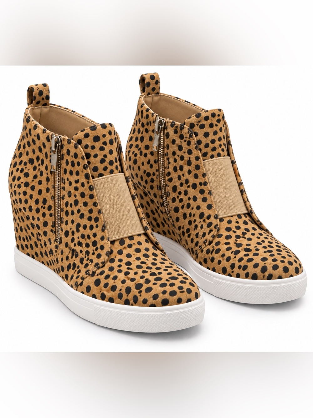 Women's Leopard Print Wedge Sneaker Boot - Tan/Black